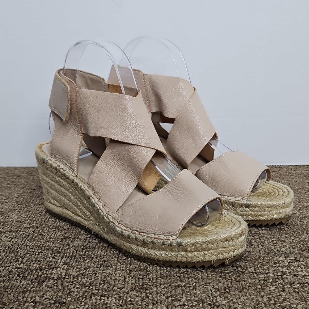 Eileen Fisher Willow‎ Espadrille Tumbled Leather Wedge Sandals Blush Sz 7.5